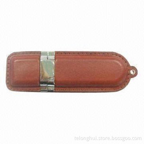 Leather USB Flash Drive with 16GB Storage Capacity, Supports Microsoft Windows 98 and 2000 OS